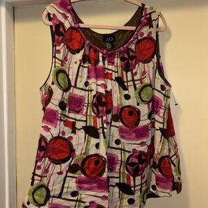 RQT WOMAN BRAND PINK BROWN GREEN DESIGN COTTON SLEEVELESS TOP BROWN LINING